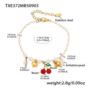 طقم مجوهرات فاخر من الفولاذ المقاوم للصدأ بتصميم قلب الكرز الفرنسي، مع لؤلؤ صناعي جديد وسوار وقلادة بأسلوب عصري - Product Image 5