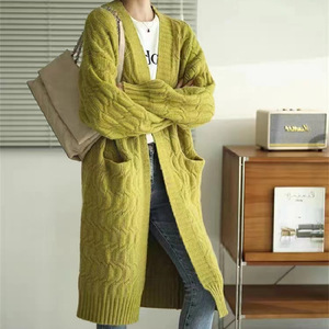 Pull <span class=keywords><strong>long</strong></span> en <span class=keywords><strong>tricot</strong></span> torsadé à col en V pour femmes, coupe ajustée, personnalisé - Product Image 1