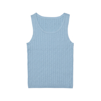 Débardeur d'été preppy pour femme, sans manches, en maille unie, avec logo frontal, design côtelé décontracté, col rond