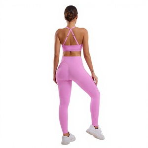 Women Fitness Workout Gym Yoga Set Sports Bra High Waist <b>Leggings</b> Running Training Stretch Breathable Seamless Sportswear - Product Image 2