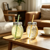 LAKOTTO 450ml Bouteille en verre colorée effet martelé avec paille, 15.8oz, pour boissons