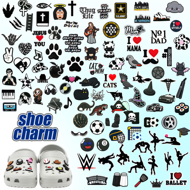 Professional Manufacturer 2D Black Series Cartoon Personalized PVC Shoe Charm Cheap Price Clog Decorations in Stock Wholesale