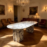 Table à manger ovale pliable moderne en marbre naturel, meubles en pierre solide, bureau décoratif en marbre