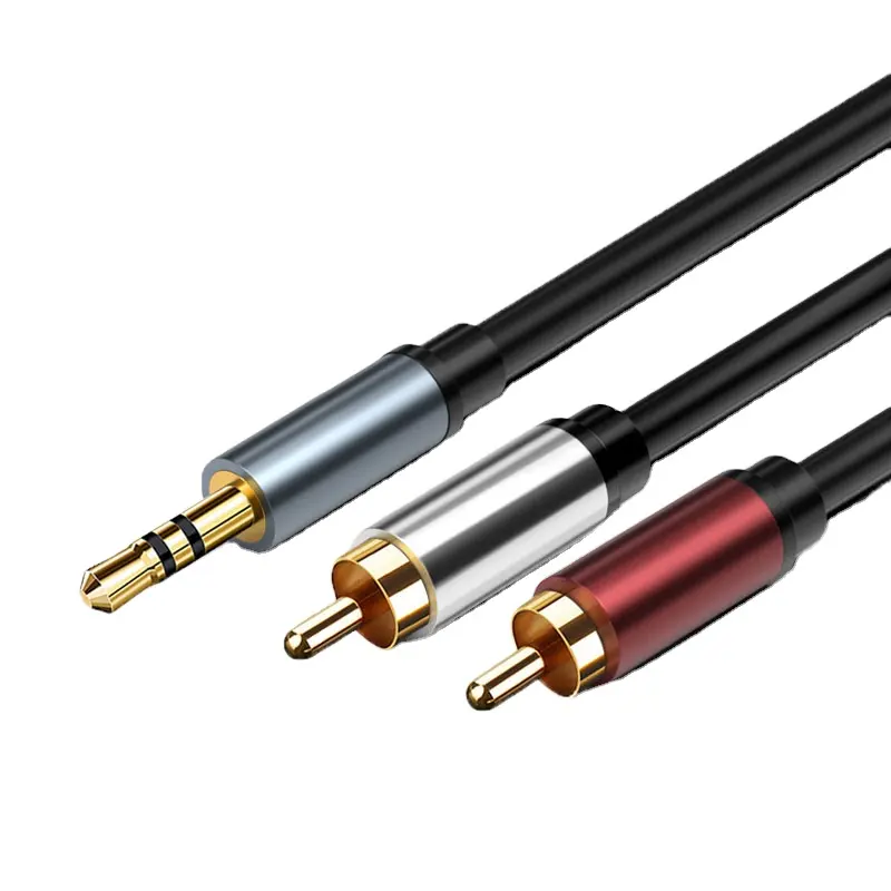 สายสัญญาณเสียง2RCA สำหรับผู้ชาย3.5มม. ถึง RCA ไมโครโฟนสำหรับโทรศัพท์โฮมเธียเตอร์ DVD