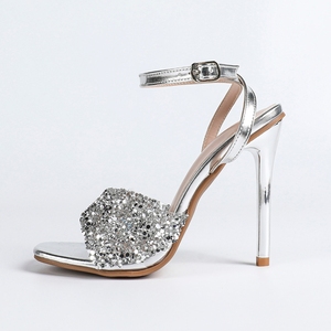 Sandali da Donna con Tacco Alto Quadrato di Alta Qualità 2026, Nuovi Stiletti Sexy Estivi con Strass Lucidi, <span class=keywords><strong>Tacchi</strong></span> Alti Argento per Abiti Eleganti - Product Image 6