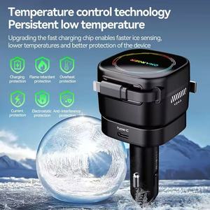 45W 可伸缩车载充电器 双 USB 端口 快速充电 安全锤 LED 环境照明 点烟器 手机 - Product Image 1