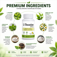 L-Théanine Pure 200mg en Capsules Végétariennes pour la Relaxation et le Soutien de l'Esprit Apaisé, 120 Comprimés, Supplément Non-OGM, OEM