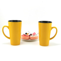 Mug à latte en grès de 480 ml (17 oz) – Extérieur jaune vif, intérieur noir – Grande capacité – Idéal pour l'impression de logo personnalisé
