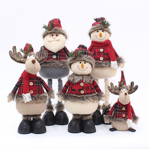 Poupée rétractable de Noël en tissu écossais rouge, ensemble de poupées pour décoration intérieure, ornement de salon - Product Image 5
