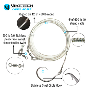 Móc câu tròn bằng thép không gỉ Big Game, bộ dụng cụ câu cá mập với dây cáp 480lb dành cho câu cá ngoài trời, cá ngừ, cá kiếm - Product Image 3