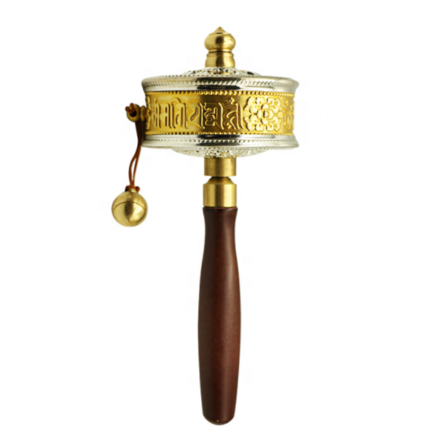 Moulin à Prières Tibétain Portable - Cylindre Alliage Peint, 6 Syllabes, Pour Méditation Et Décoration