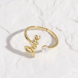 Cheap Wholesale 2024 Love Letter Custom Women Gold Plated Minimalist Jewelry Ring Trendy Open Finger Manufacturer bague femme