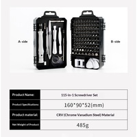 Boîte à outils de démontage 115-en-1 pour montres et téléphones, jeu de tournevis en acier chrome-vanadium avec ventouse et outils de levier pour la réparation