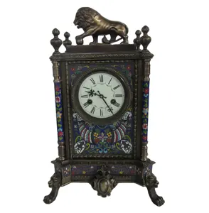 Mantel de latón sólido de Pilar, columna mecánica, reloj de escritorio, funda decorada de porcelana Cloisonne