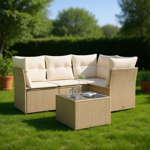 Ensemble de canapés de jardin en rotin beige 4 places, mobilier d'extérieur résistant aux intempéries, design contemporain - Product Image 2