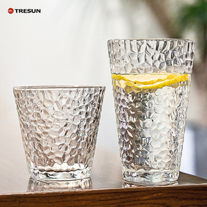 Hot Sale Hammered Stria Water Juice Coffee Drinking Glass Cups Debossed Tea Glass for Dinner Tableware - Product Image 1