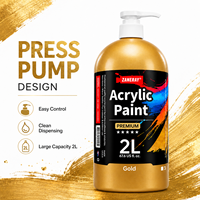 Peinture acrylique dorée 2L avec pompe distributrice, couleur acrylique pour artistes pour toile et art mural, fournitures de peinture artisanale DIY, en vrac
