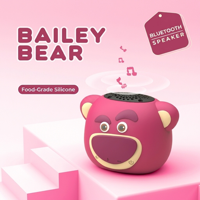 Cute Bear Kids Speaker Portable Wireless Music Player IP65 Waterproof Food Grade Silicone Speaker for Baby Gift