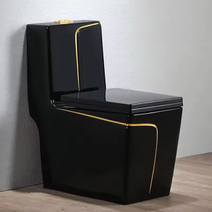Ensemble <span class=keywords><strong>WC</strong></span> et lavabo en céramique monobloc de luxe, élégant, en porcelaine, avec siphon en S, couleur noire - Product Image 3