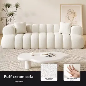 Divano Componibile Marshmallow Stile Nordico Minimalista Color Crema per <span class=keywords><strong>Soggiorno</strong></span> Piccolo o Appartamento Set in Tessuto Chic Francese - Product Image 6