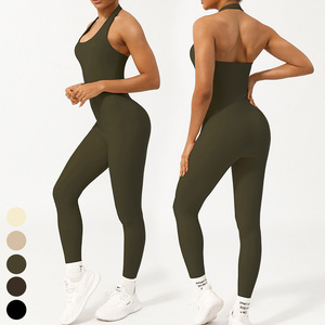 Halter <span class=keywords><strong>sans</strong></span> couture épissage bout à bout <span class=keywords><strong>sport</strong></span> body entraînement Fitness combinaisons une pièce Yoga combinaison pour femmes avec coussinets - Product Image 5