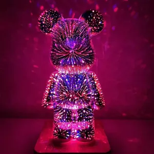 Современный 3D стеклянный фейерверк маленький медведь чистый красный ночной свет настольная Гостиная Спальня украшение Rgb умная атмосфера освещение