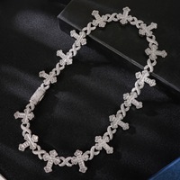 Collier Croix 15mm en Laiton avec Zircon Cubique Mélangé en Forme de T, Bijou Créatif Tendance Hip Hop pour Homme, Chaîne Figurative en Cristal Complet en Forme de 8