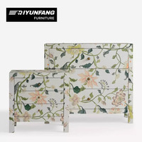 Meuble de salon moderne à neuf tiroirs, style naturel, avec motifs peints à la main de plantes et de fleurs, 5+ tiroirs