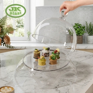 Dôme de service moderne <span class=keywords><strong>en</strong></span> plastique PET haute transparence, forme <span class=keywords><strong>cloche</strong></span>, pour la conservation des aliments, anti-poussière, empilable, pour comptoir, restauration, boulangerie - Product Image 3
