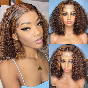 Perruques courtes bouclées crépues avec mèches, cheveux humains 10A, perruques <span class=keywords><strong>bob</strong></span> à dentelle frontale 13x4, perruques courtes bouclées profondes en cheveux vierges brésiliens pour <span class=keywords><strong>B</strong></span> - Product Image 3