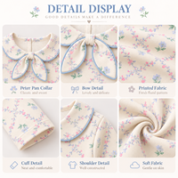 T-shirt personnalisé à manches longues pour filles, col Peter Pan floral, avec nœud, pour tout-petits et enfants, vente en gros OEM ODM