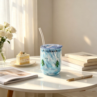 Vente en gros de gobelets à jus en verre personnalisés avec icône 3D et patch à points colorés, réutilisables, adaptés aux aliments, compatibles micro-ondes et lave-vaisselle