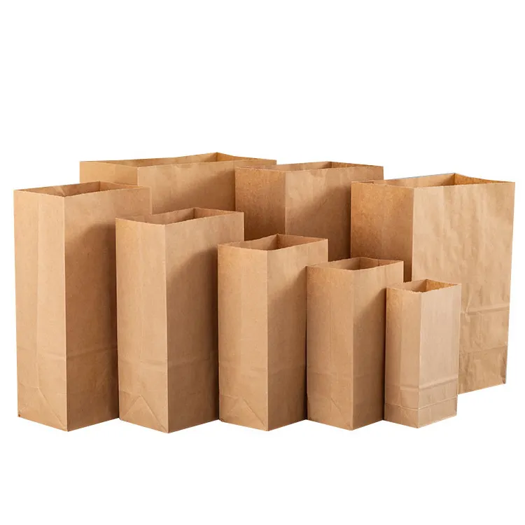 wholesale custom size Oil proof Brown kraft Snack paper packing bags for bread food sandwich paper bag