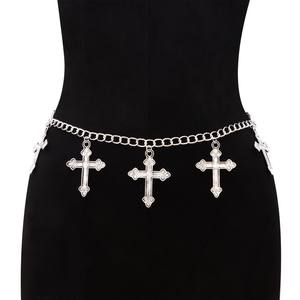 Chaîne de taille croisée en argent tibétain, chaîne de corps unisexe, bijoux de fête hip-hop, chaîne métallique simple couche, blanc K - Product Image 6