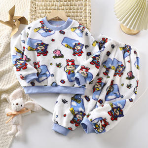 Conjunto <span class=keywords><strong>de</strong></span> Pijamas <span class=keywords><strong>de</strong></span> Franela Estampada <span class=keywords><strong>de</strong></span> Poliéster para Niños, Otoño Invierno, Niños y Niñas, Forrado <span class=keywords><strong>de</strong></span> Felpa, Conjunto <span class=keywords><strong>de</strong></span> Ropa Interior Térmica Gruesa - Product Image 6