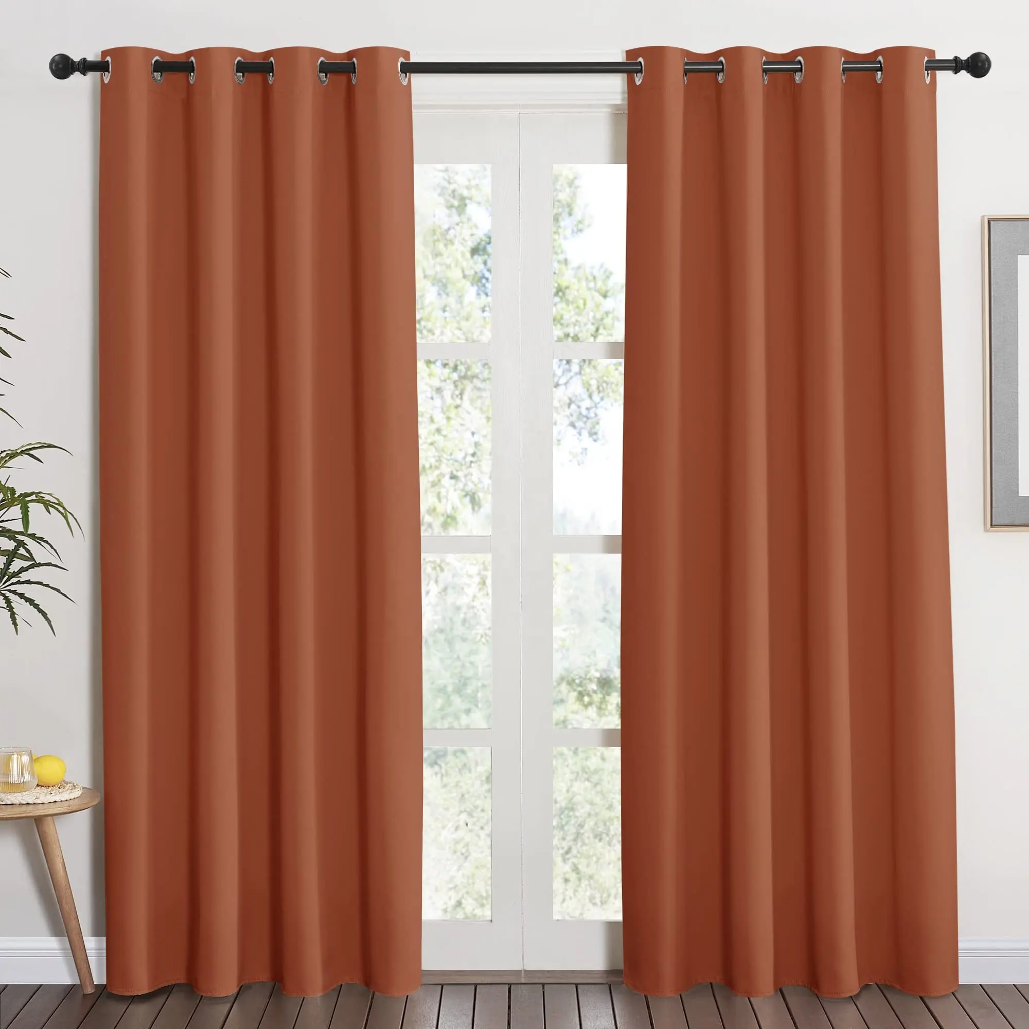 Bindi, diseños de cortinas de Color naranja quemado, tratamiento de ventana de bloqueo de luz de oscurecimiento de habitación para sala de estar