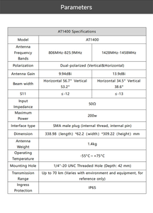 Antena UAV de Doble Polarización 15dBi SKYDROID AT1400 800MHz 1.4GHz Amplificador de Señal SMA Macho para Transmisor de Dron de Mapeo - Product Image 6