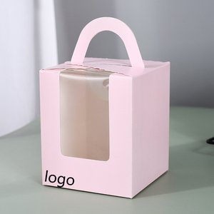 Boîte à Biscuits Boulangerie Logo Impression Personnalisée Biodégradable Clair Rose et <span class=keywords><strong>Nattier</strong></span> Bleu Biscuit Carré Avec Poignée - Product Image 2