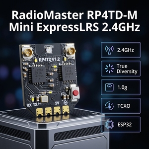 RadioMaster RP4TD-M <span class=keywords><strong>Mini</strong></span> ExpressLRS <span class=keywords><strong>2</strong></span>.4GHz Receptor True Diversity Gemini 1.0g TCXO ESP32 Dual SX1281 para Dron FPV Nano RX - Product Image 1