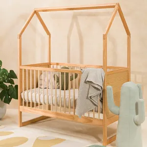 独立式房屋婴儿床木床架板条欧洲儿童家具卧室婴儿床