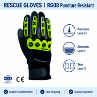 Sarung Tangan Penyelamat Hengkun RG08 Level 2+ Anti Tusuk Warna Hitam, Sarung Tangan Tangan Penuh Tekstur 3D Anti Abrasi, Sarung Tangan Anti Benturan Bagian Belakang Berbahan Neoprena