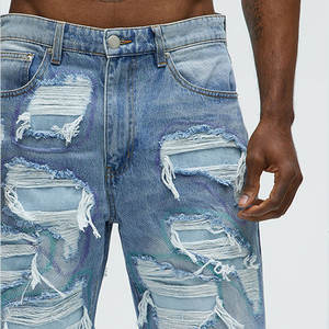 YUCE Jeans pour homme de haute qualité, style streetwear, vintage, personnalisés, déchirés, usés, amples, coupe droite, style <span class=keywords><strong>mendiant</strong></span> - Product Image 4