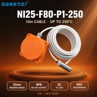Interruptor de Detección de Metal de Alta Temperatura Domenzi 0-250C NPN NO NC 25mm IP65 Montaje Empotrado Cable de 10m para Cabina de Pintura Horno de Secado