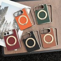 Étui de protection pour téléphone portable en cuir PU avec support anneau et charnière pour iPhone Duo