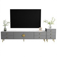Ensemble meuble TV et table basse en bois massif, style européen moderne, luxueux et orné de lumières, pour salon