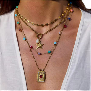 Collar de cadena chapado en oro de 18k, colgante de acero inoxidable con forma de corazón y circonita, joyería para mujer - Product Image 1