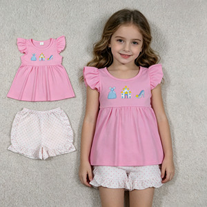 Conjuntos de Ropa Deportiva para Niñas Pequeñas, Estilo Casual, con Estampado de Castillo de Princesa, Transpirables, Venta al Por Mayor, RTS Boutique - Product Image 3