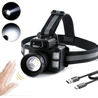 Faro Delantero Súper Brillante de 800 Lúmenes con Sensor de Movimiento y Regulación de Intensidad con 90 °   Linterna Frontal LED Ajustable, con Zoom e Impermeable, para Caza y Camping