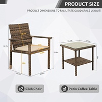 Ensemble de salon de jardin en rotin 3 pièces au design moderne, style KD, avec table, à prix abordable
