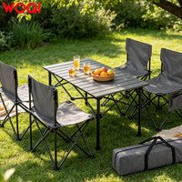 WOQI Ensemble de 4 chaises pliantes de camping avec table, chaises de jardin pliables et portables avec sac de transport et porte-gobelet pour la plage, le pique-nique